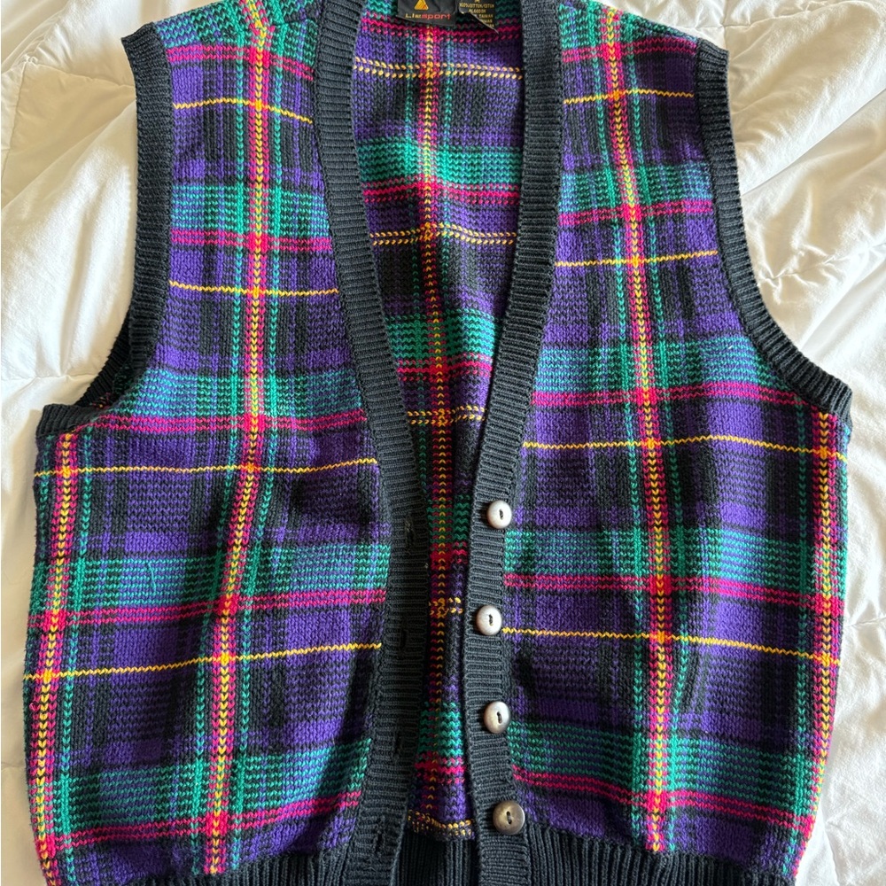 Liz Sport vintage Plaid Multicolor Vest medium